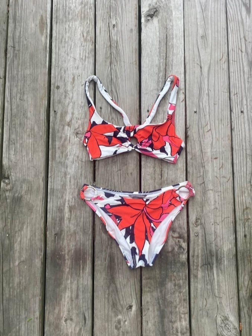🦅Vince Camuto Patriotic Floral O-Ring Bikini Set - Size Small🇺🇸